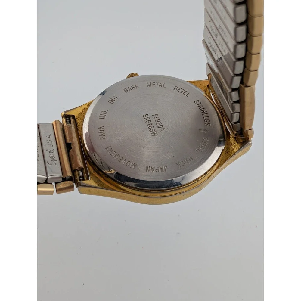 Vintage Rustler Watch Men 34mm Case Gold Stretch Band BPP‎ Monogram- New Battery